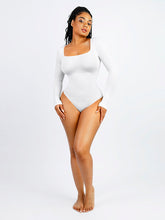 Langarm-Bodysuit mit eckigem Ausschnitt - Weiß